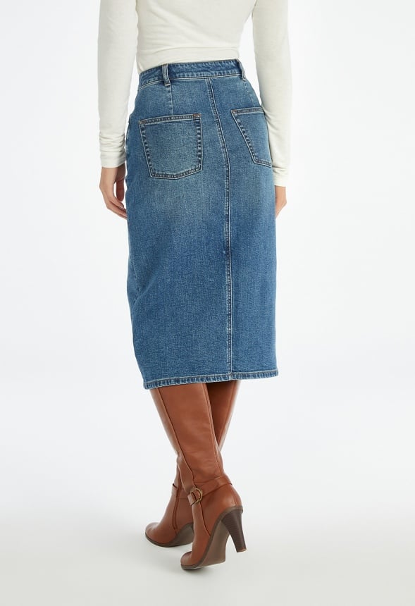 Evan Denim Midi Skirt Frequency