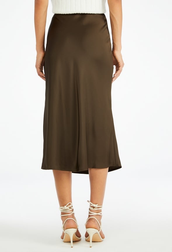 Charmeuse Slip Midi Skirt Wren