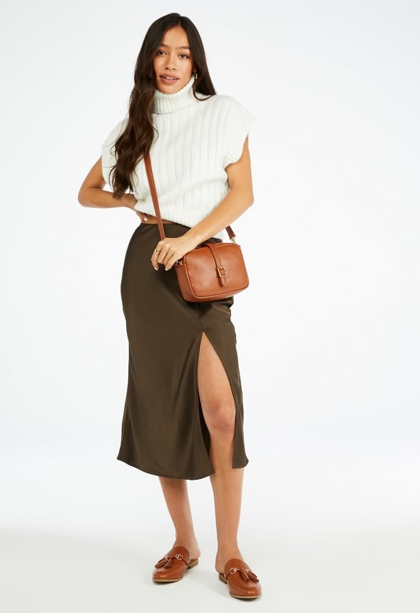Charmeuse Slip Midi Skirt Wren