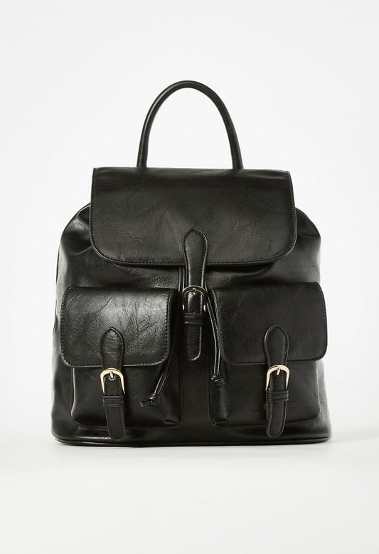 Flap Backpack With Buckles Black
