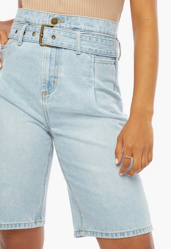 Paperbag Bermuda Denim Shorts Light Wash