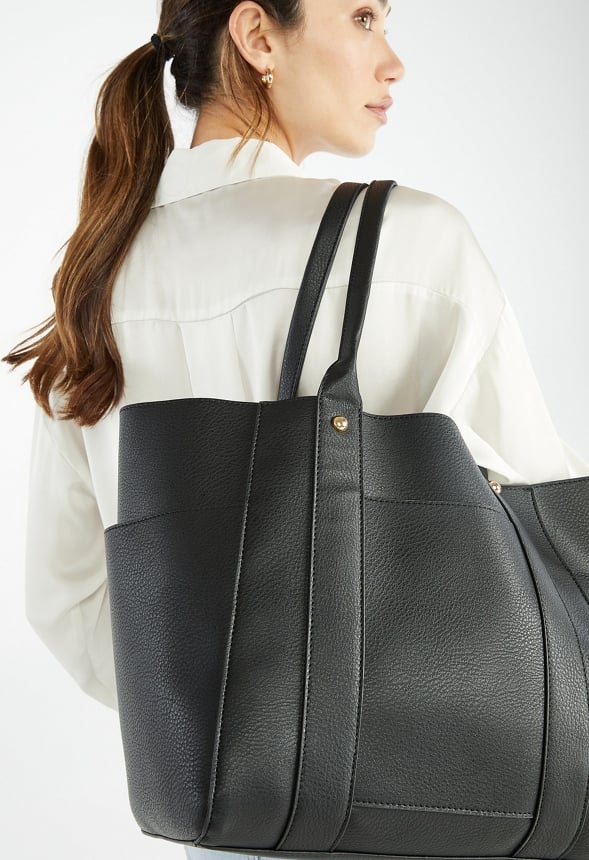 Unlined Multi Pocket Tote Black