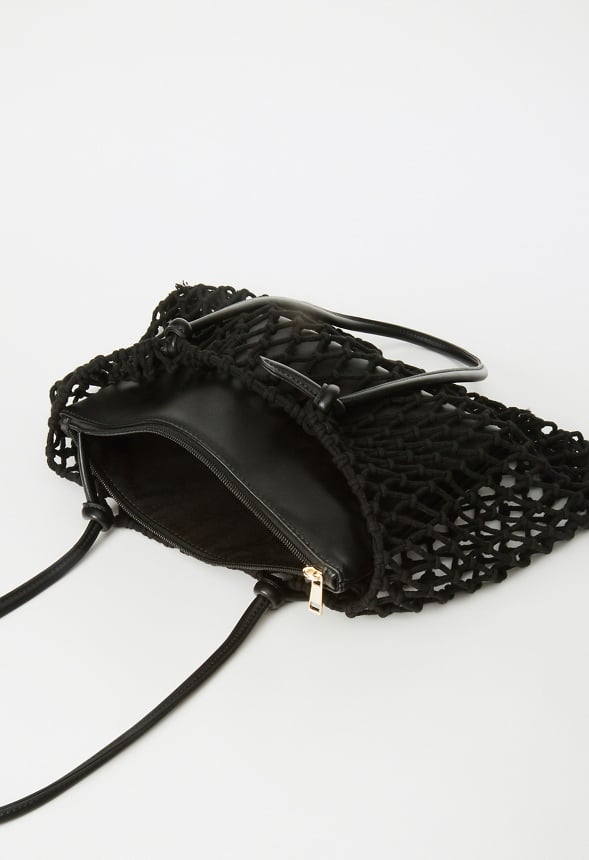 Macrame Tote with Knotted Handles Black