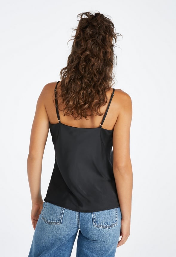 Lace Trim Cami Top Black Caviar